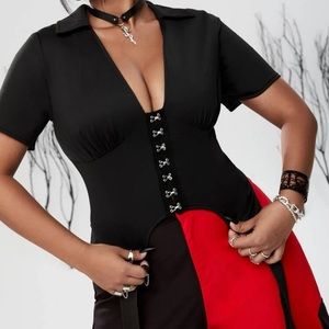Shein Cute faux bodice eyelet top goth tee